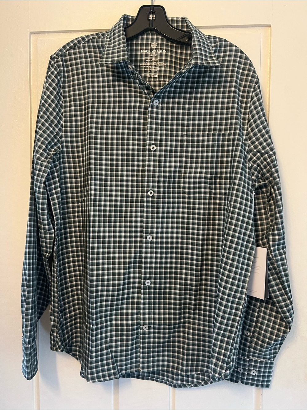 Mack Weldon Green and White Plaid Button-Up Shirt